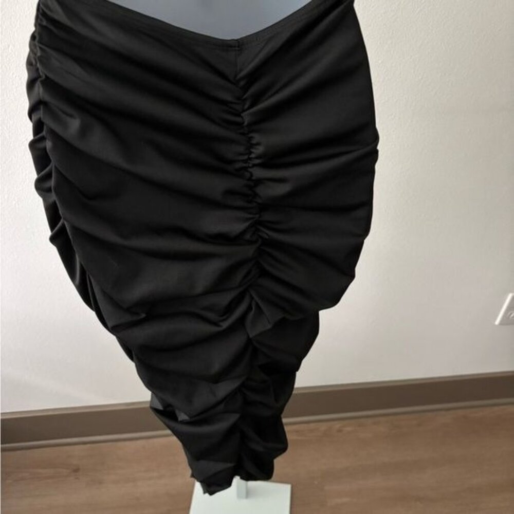 Ruched Dress Small Black Open Back BodyCon Festival Urban Streetwear Minimalist - Picture 9 of 12